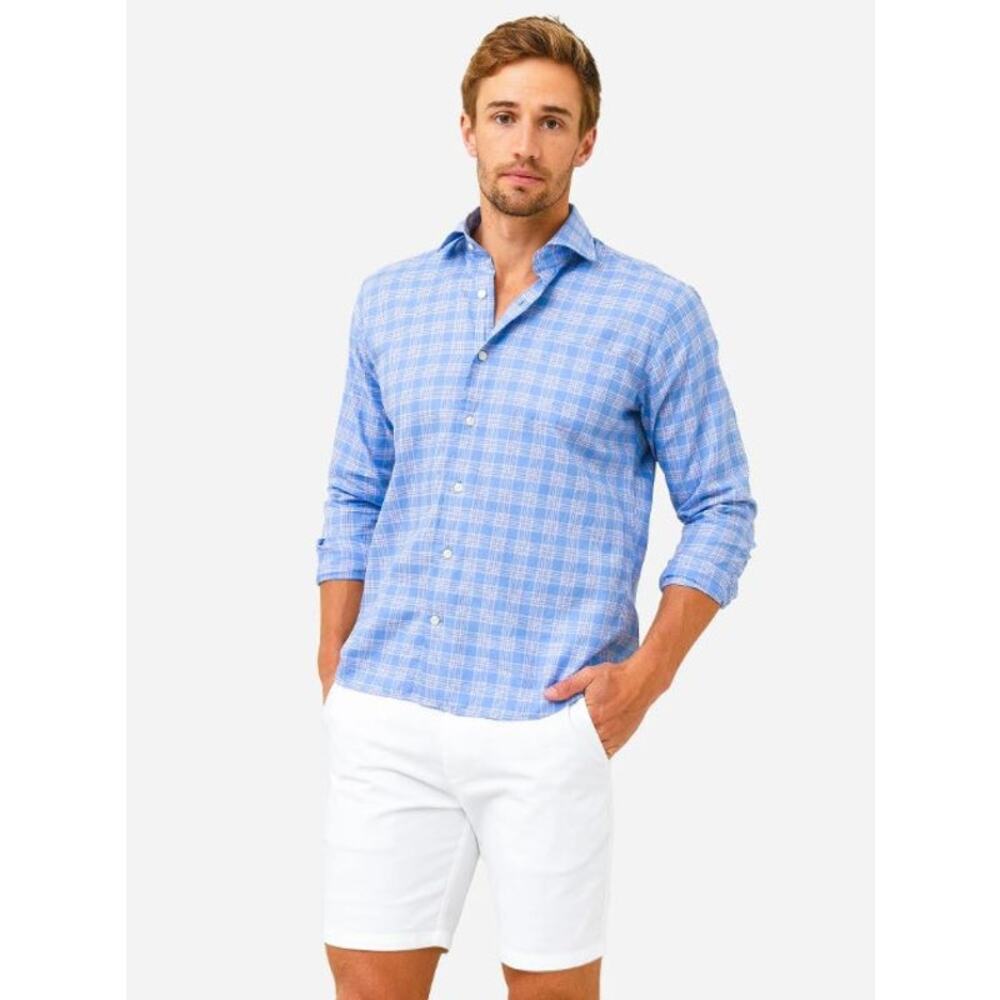 Peter Millar Blue Plaid Long-Sleeve Casual Button-Down Shirt